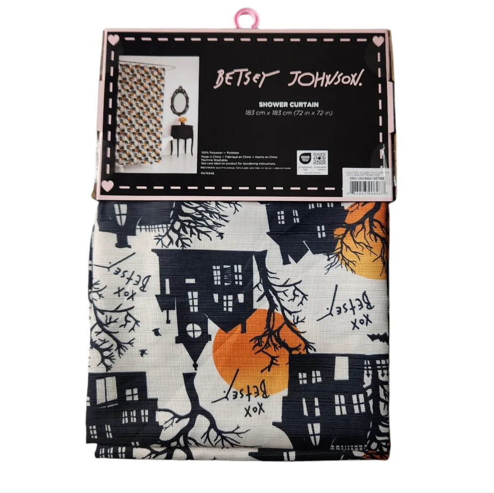 Betsey Johnson Haunted House Halloween Fabric Shower Curtain